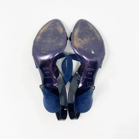 Miu Miu Navy Black Suede Patent Leather Slingback Sandals Heels 39.5 - Picture 11 of 11